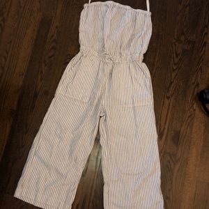 White and blue striped romper